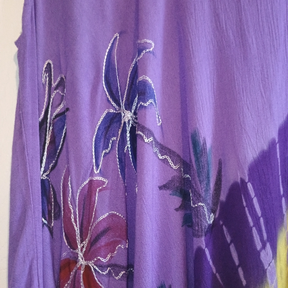 Eternia Tie Dye Palm Tree Dress Purple Free Size Rayon Gauze Boho Festival... - Picture 8 of 12
